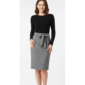 Max studio classic gray pencil straight belt skirt plaid pattern Medium